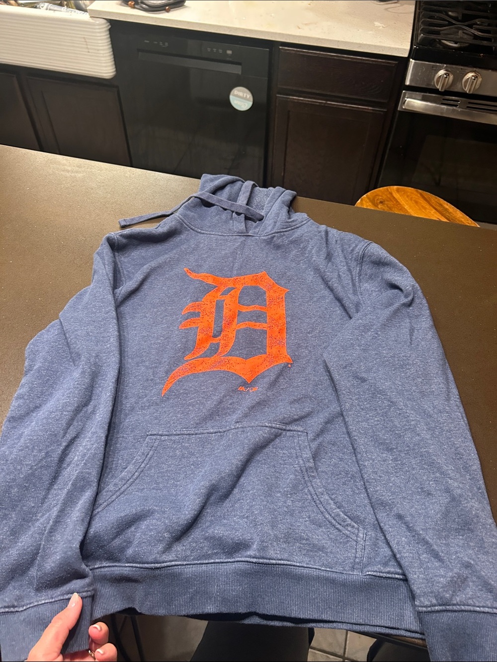 Majestic Blue Pullover Hoodie with Orange Detroit 'D' Logo